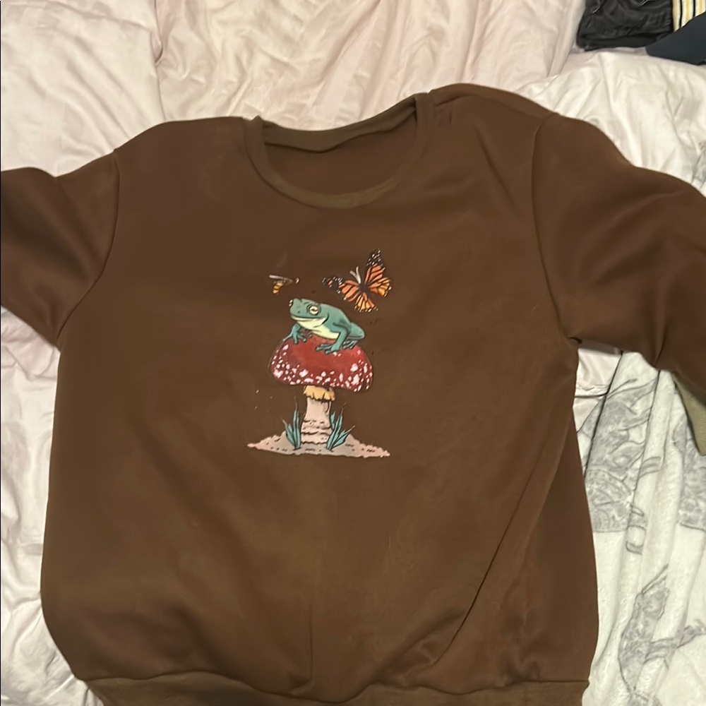 Brown Kids Sweatshirt with Fish and Butterfly Design